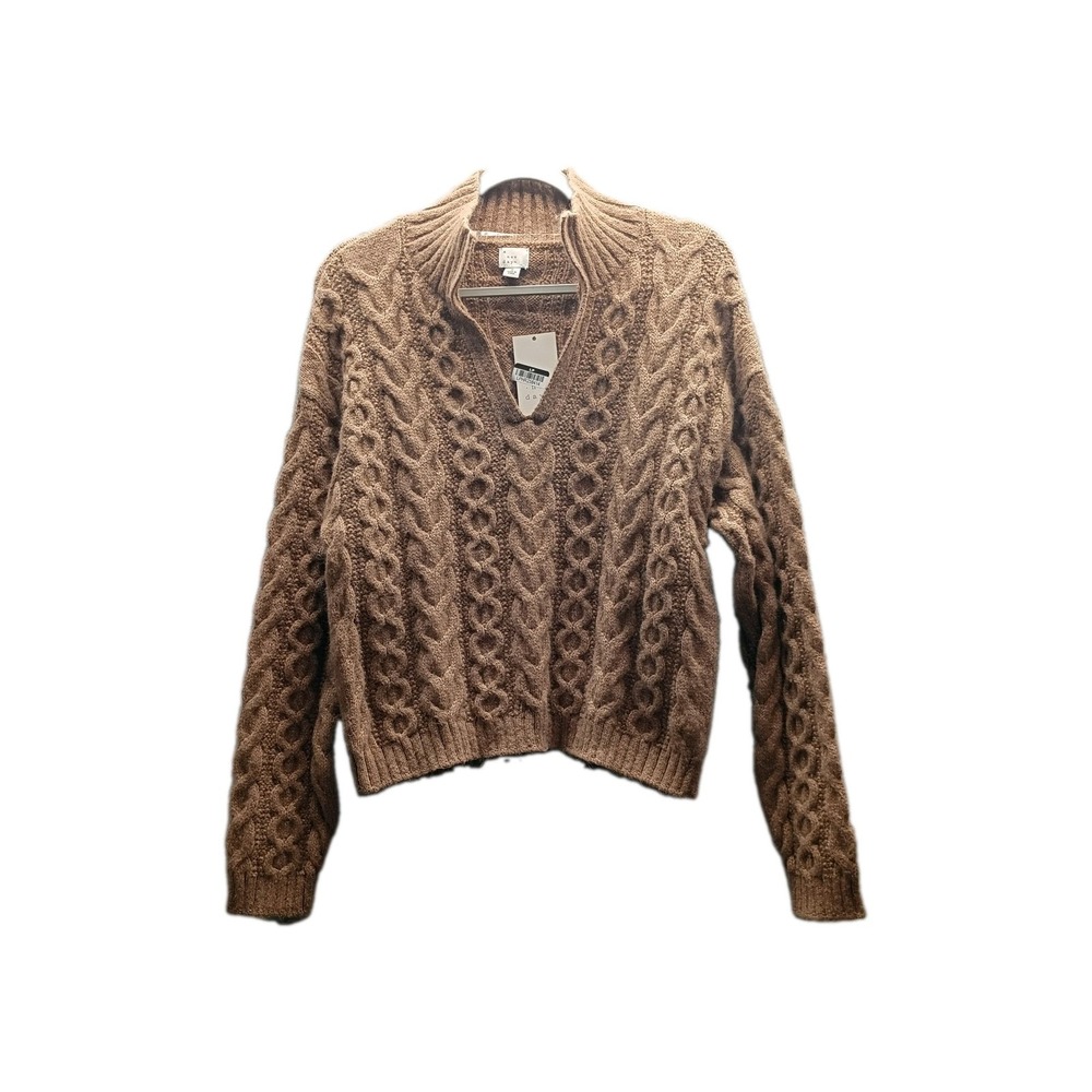 NEW A New Day Women's Brown Cable Knit Long Sleeve Collared Sweater S sailor